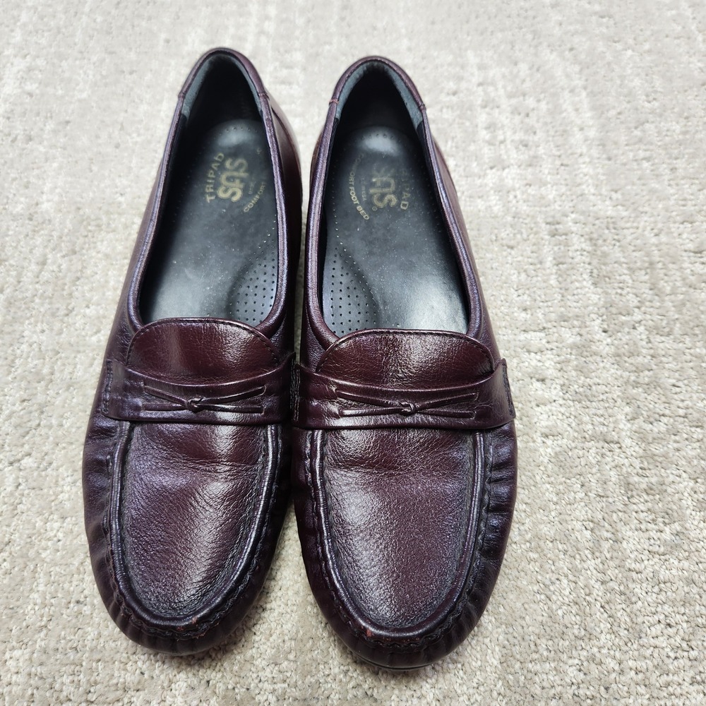 SAS Tripad Comfort Womens Burgundy Leather Moc Toe Wedge Loafers Shoes 8.5 M